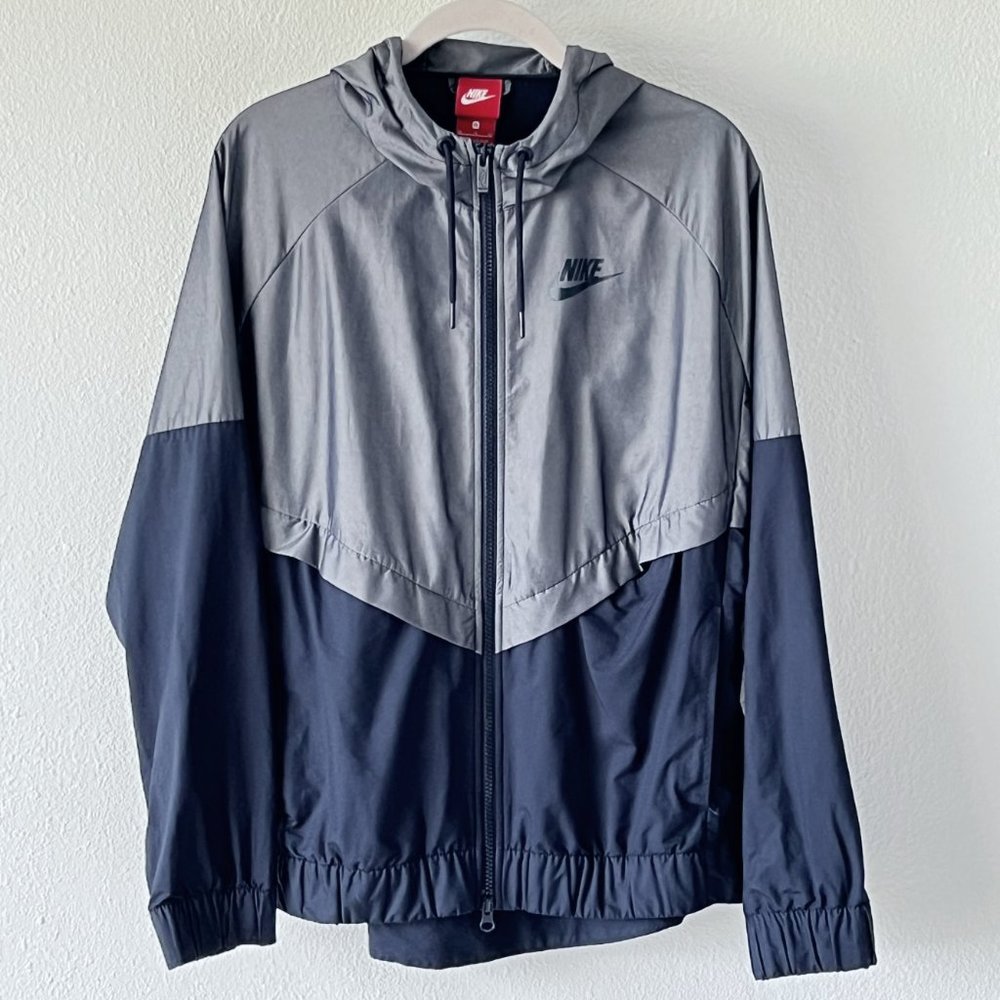 NIKE Womens Two Tone Blue Sports Windrunner Jacket with Hood Size XL - Picture 2 of 12